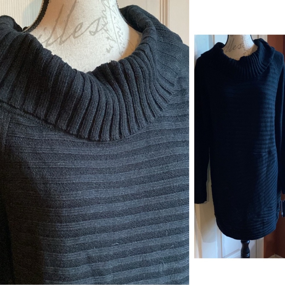 NWT Macys AGB Knit Turtleneck Tunic Fall Winter Sweater Sweaterdress Black sz XL